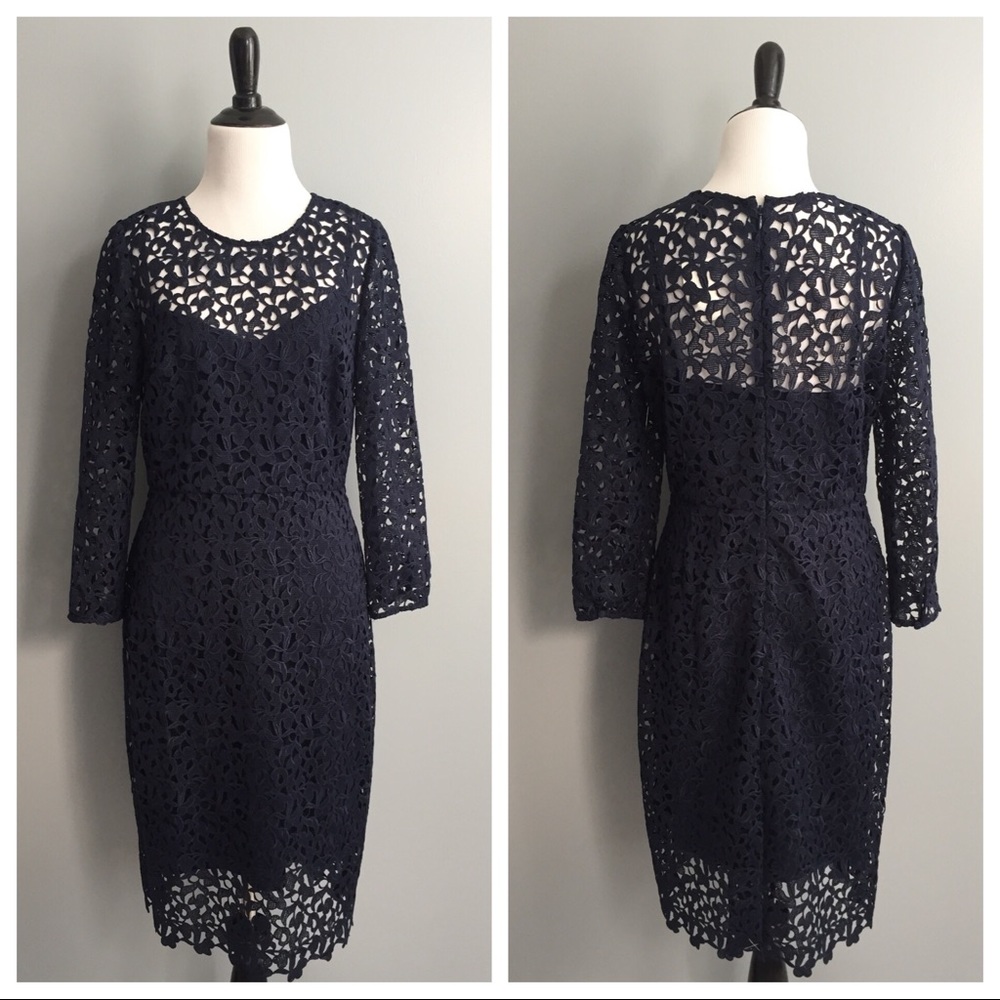J. Crew Collection lace sheath dress in navy blue